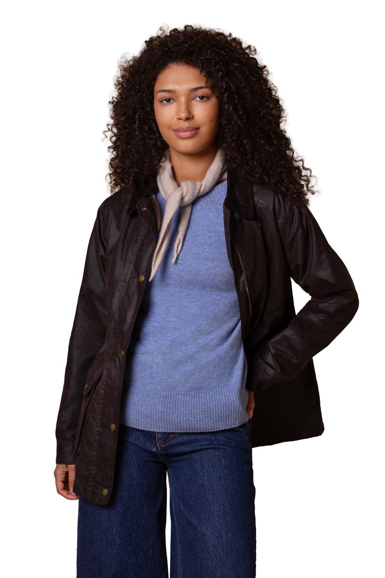 British Waxed Cotton Zip Thru Jacket, Main, color, Dark Brown