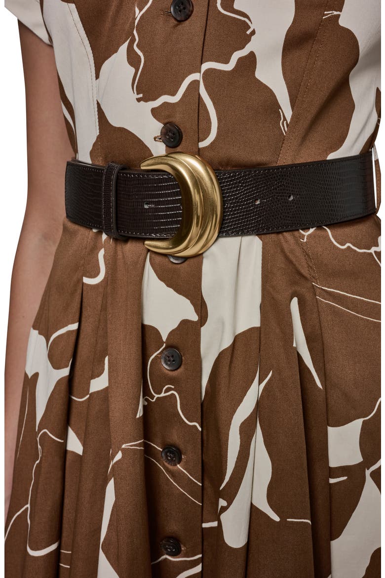 Floral Belted Stretch Cotton Midi Shirtdress, Alternate, color, COGNAC/ LIGHT CANVAS