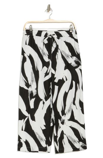 Dkny Patterned Linen Blend Pants In White/black Multi