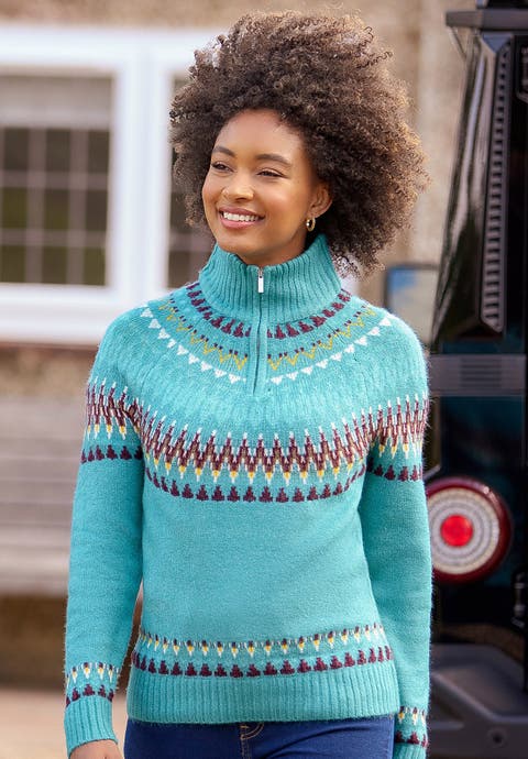 Fair Isle Quarter Zip Sweater (plus)