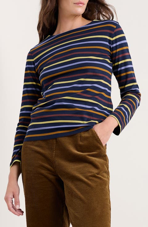 Sailor Stripe Long Sleeve Organic Cotton T-Shirt (Plus)