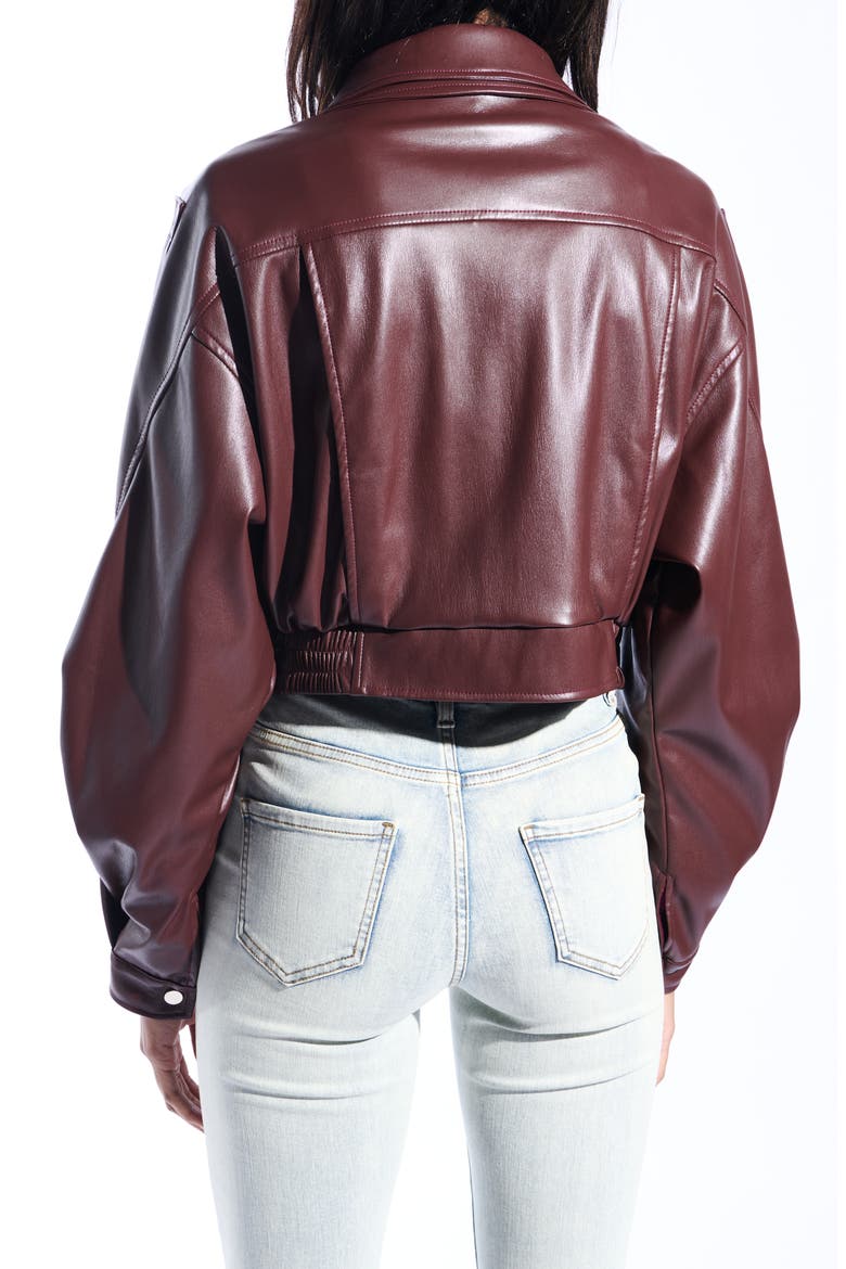 Faux Leather Moto Jacket, Alternate, color, BURGUNDY