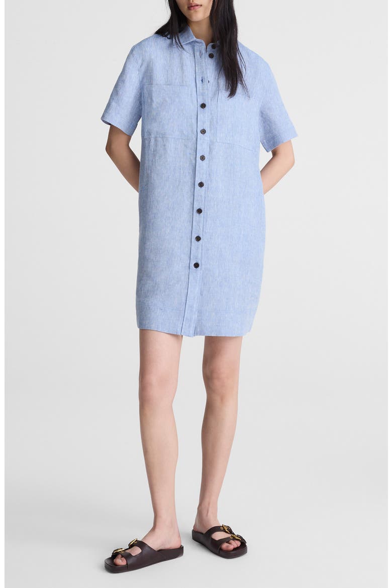 Relaxed Linen Mini Shirtdress, Main, color, SUNFADED BLUE