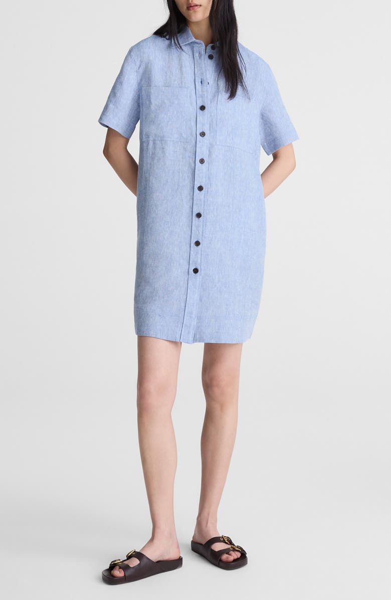 Madewell Relaxed Linen Mini Shirtdress, Main, color, Sunfaded Blue