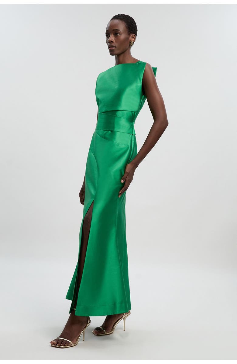Karen Millen Satin Twill Draped Maxi Dress, Main, color, Green