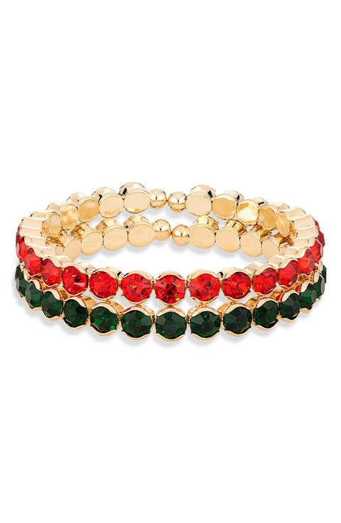 Set of 2 Crystal Stretch Bracelets