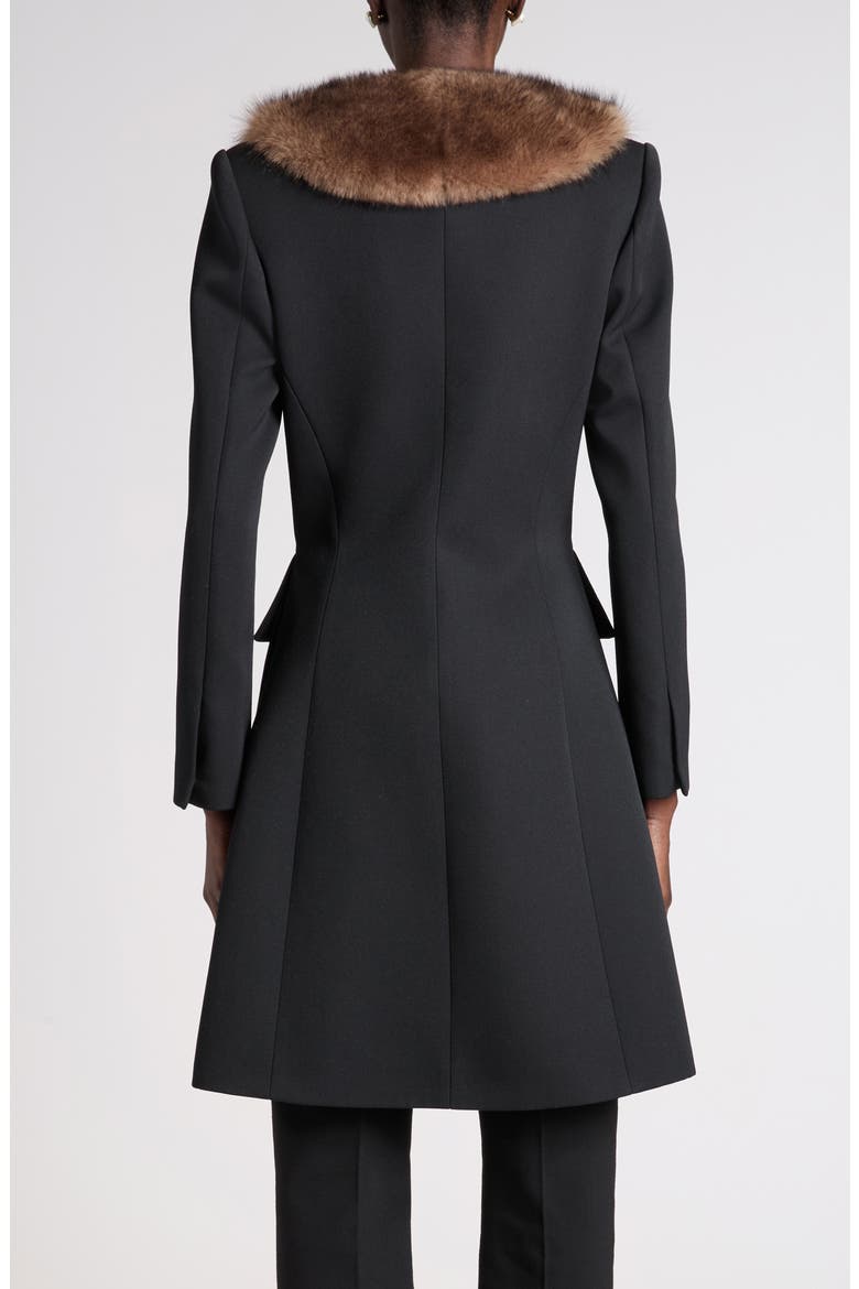 Grisaille Wool Coat with Genuine Fur Trim, Alternate, color, BLACK
