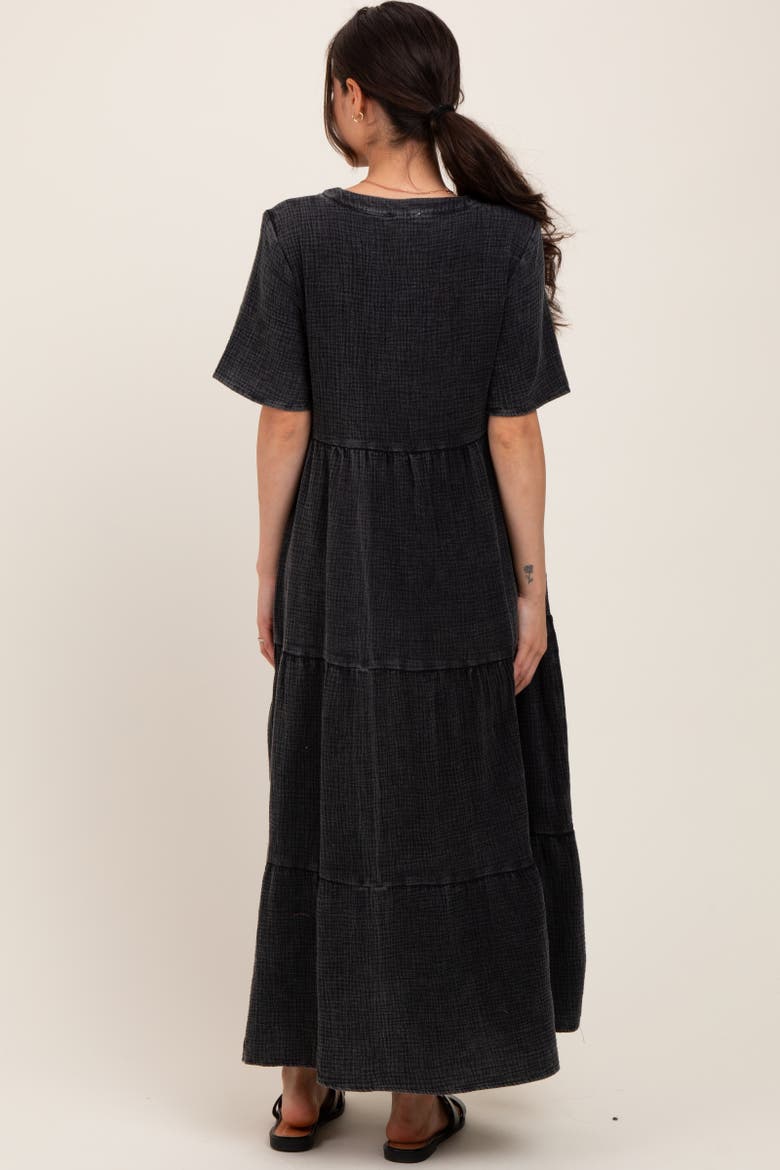 Button Front Tiered Maxi Dress, Alternate, color, Black