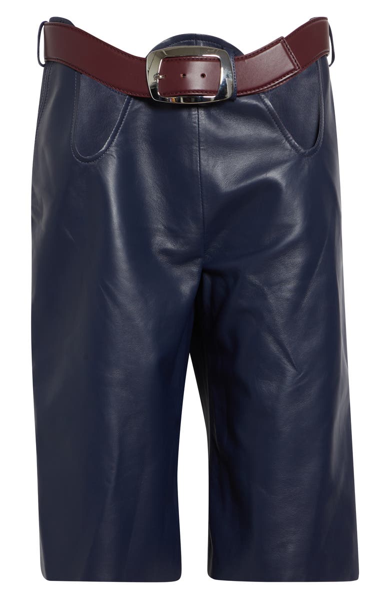 Jean Paul Gaultier Cutout Belted Leather Bermuda Shorts, Alternate, color, Navy