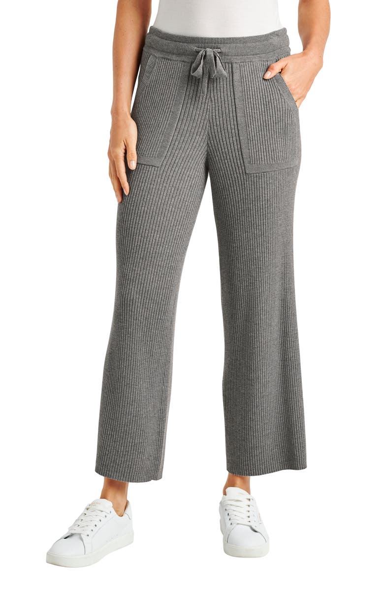Splendid Georgie Rib Wide Leg Crop Pants, Main, color, Heather Grey
