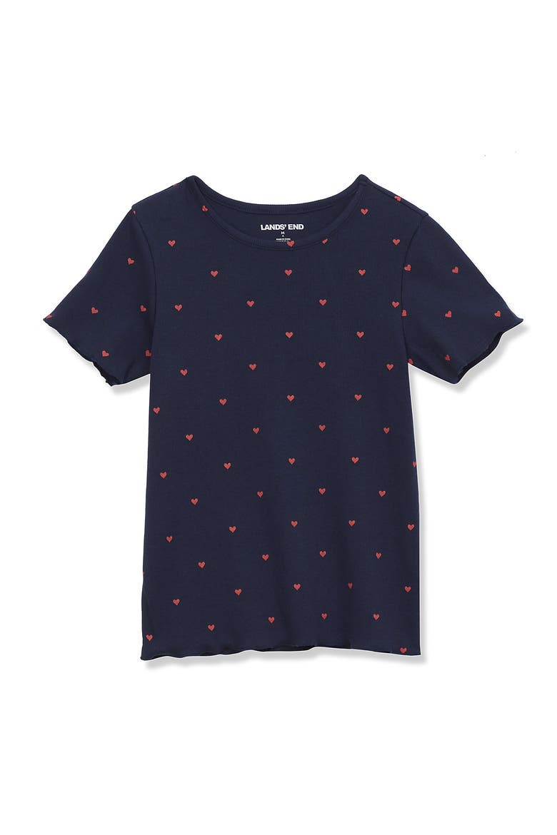 Girls Short Sleeve Ribbed Henley T-Shirt, Main, color, Deep Sea Navy Mini Hearts