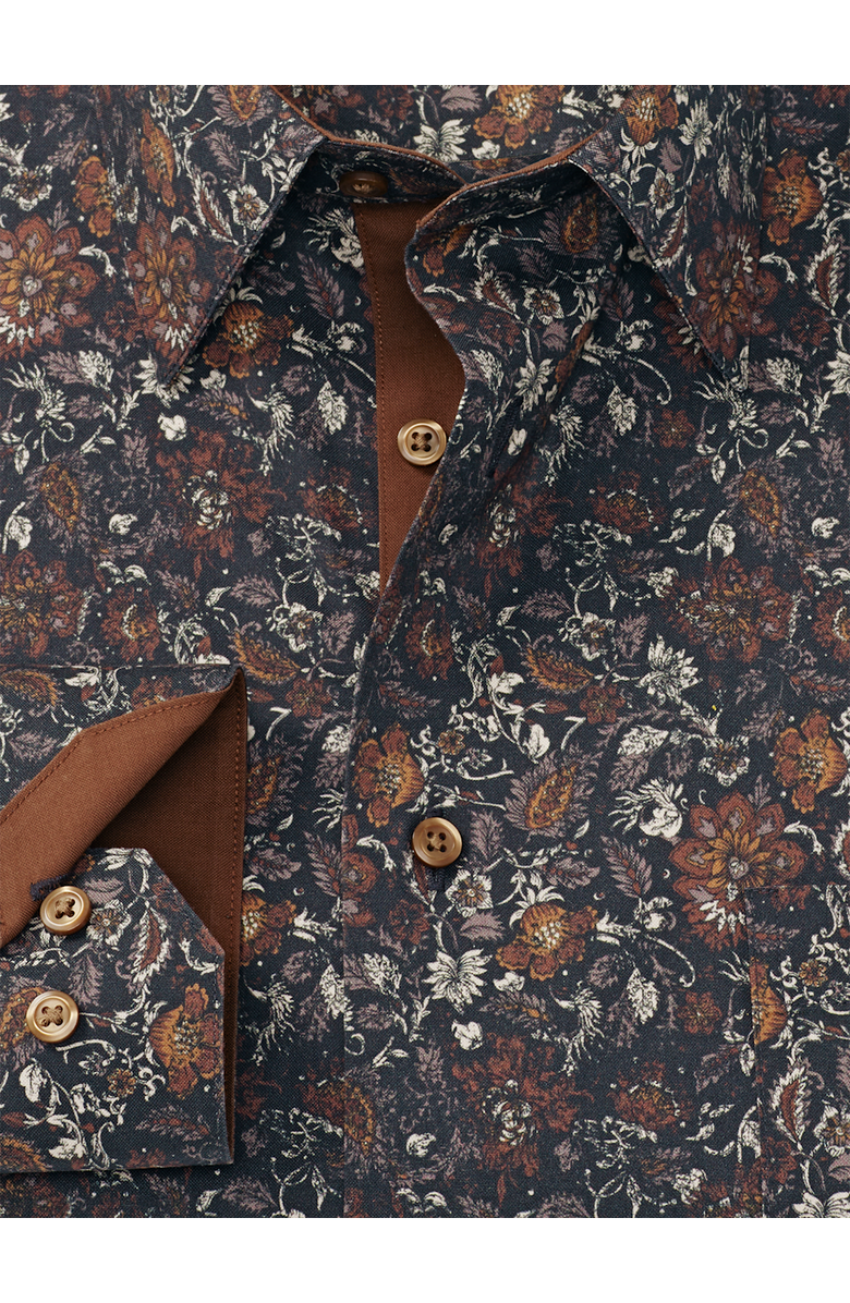Paul Fredrick Comfort Stretch Non-iron Floral Dress Shirt With Contrast Trim, Alternate, color, Brown Multi