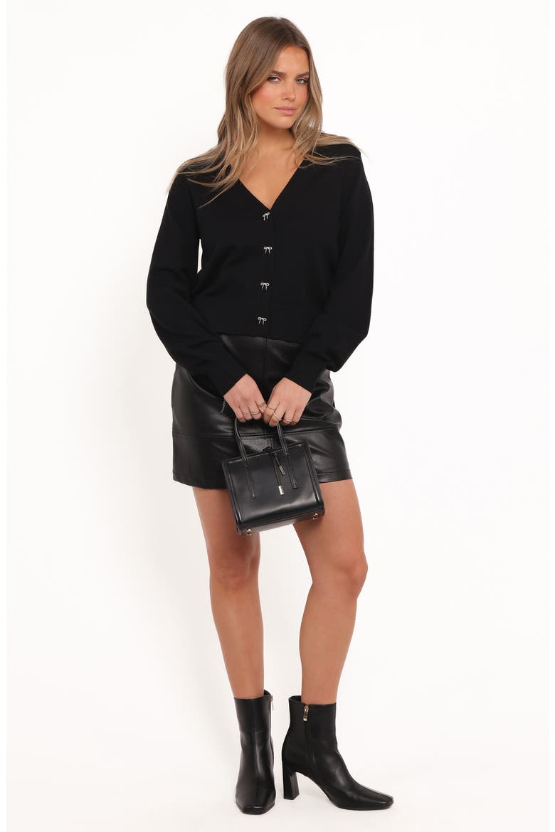 Josey Bow Button Cardigan, Alternate, color, BLACK