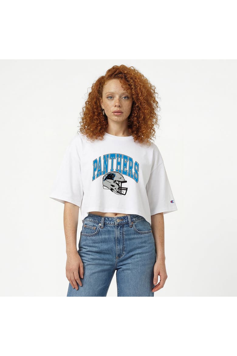 Women's Champion  White Carolina Panthers Boyfriend Cropped T-Shirt, Main, color, White