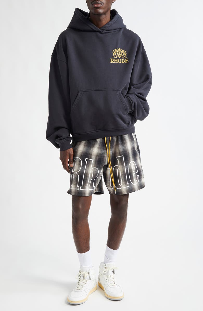Rhude Plaid Logo Cotton Shorts, Alternate, color, 