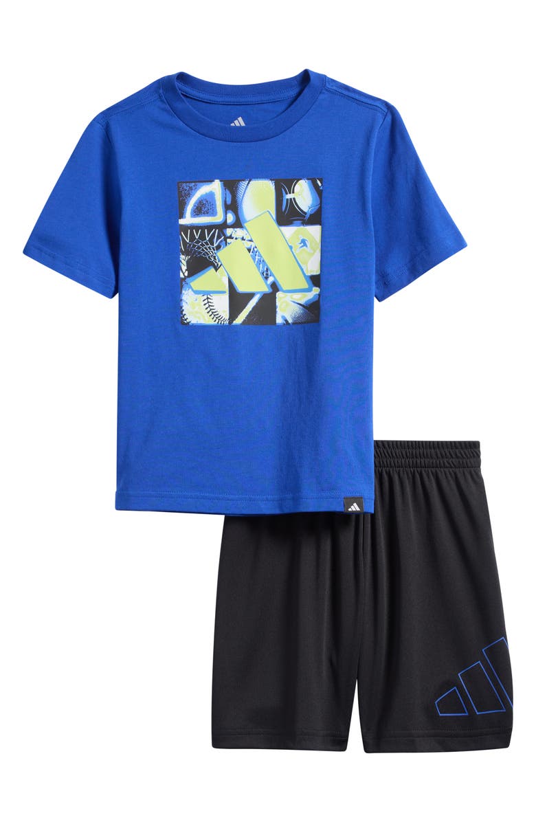 adidas Kids' Graphic T-Shirt & Athletic Shorts Set (Little Kid_, Main, color, Brite Blue
