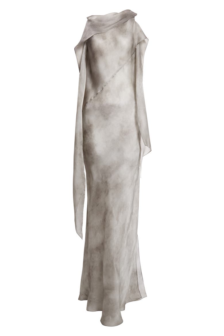 Bias Cut Silk Chiffon Scarf Gown, Alternate, color, FOG GREY