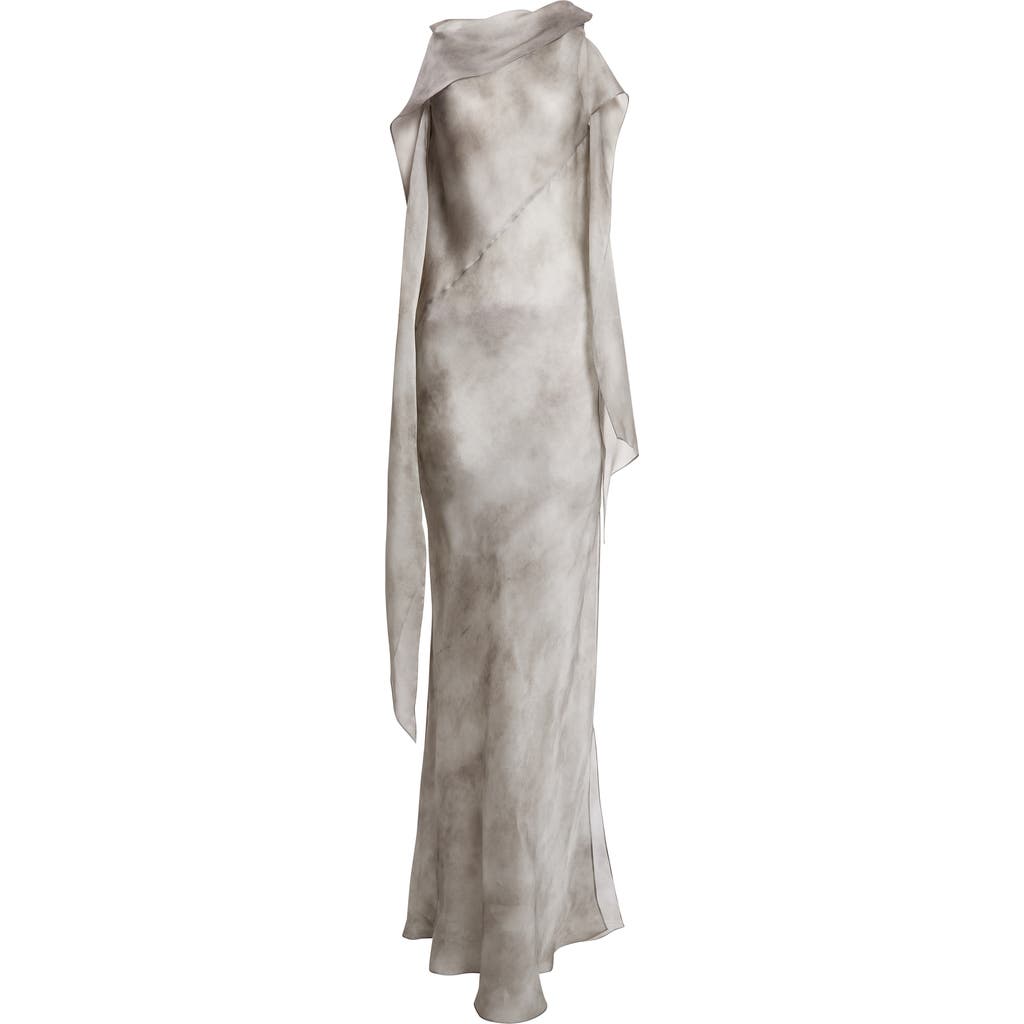 Grace Ling Bias Cut Silk Chiffon Scarf Gown In Gray