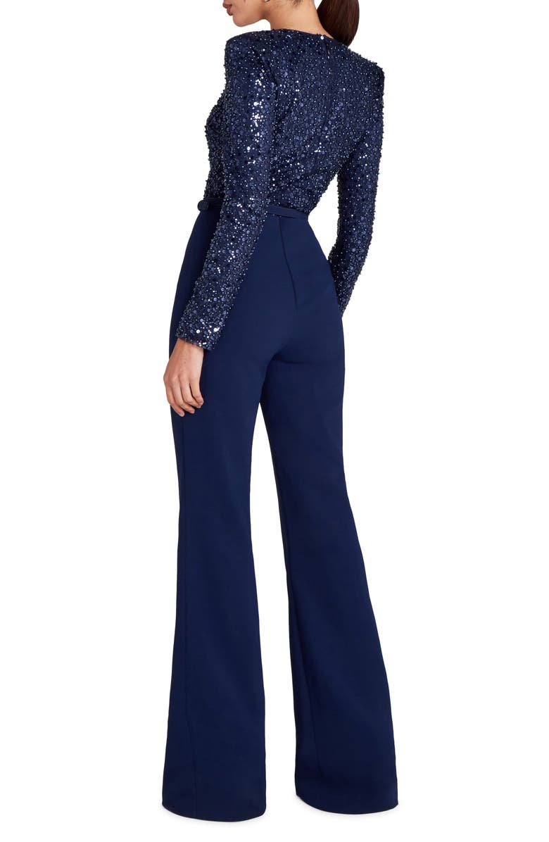 NADINE MERABI Misha Belted Long Sleeve Flare Jumpsuit, Alternate, color,