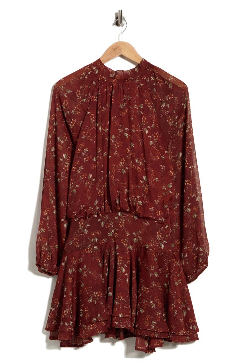 Mock Neck Long Sleeve Minidress, Main, color, RUST FLORAL