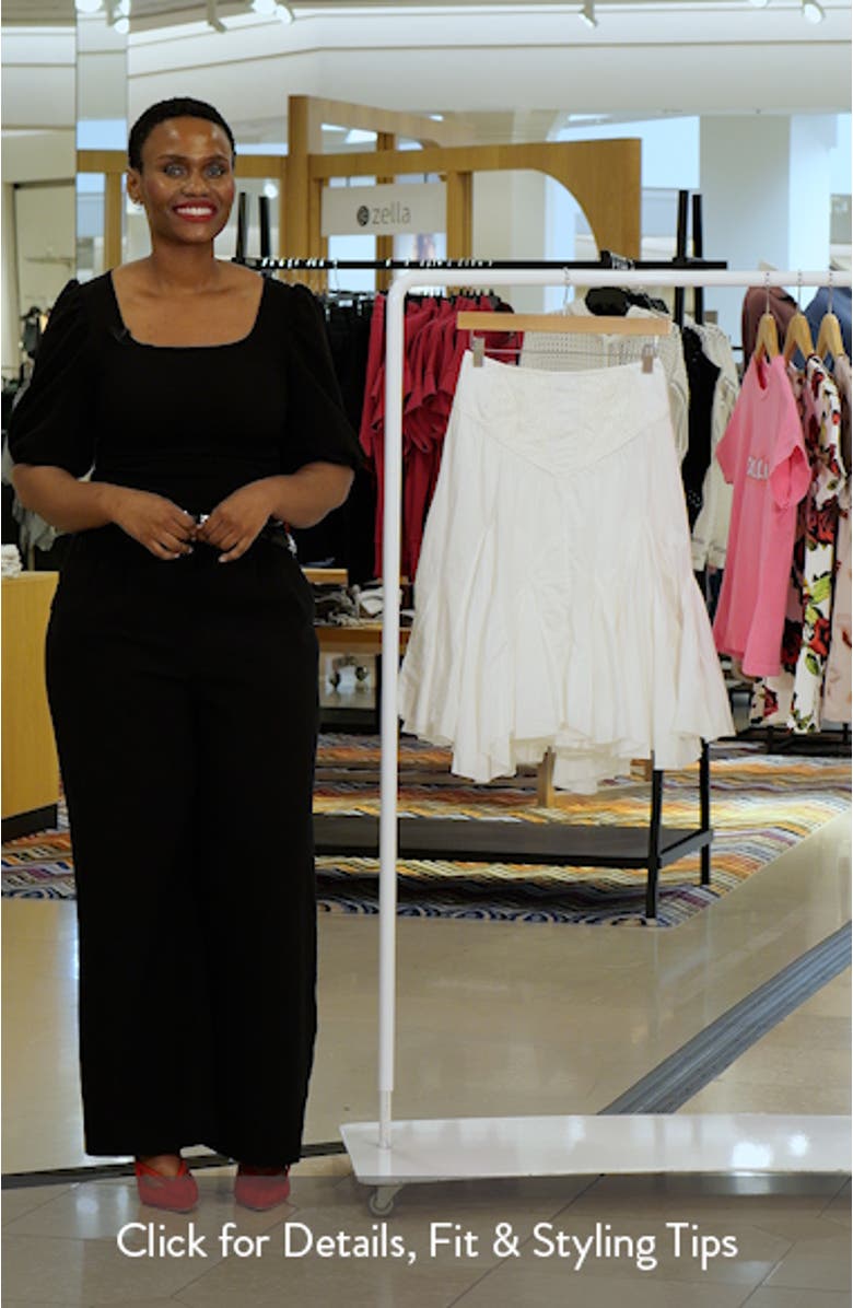 Frida Embroidered Godet Midi Skirt, sales video thumbnail