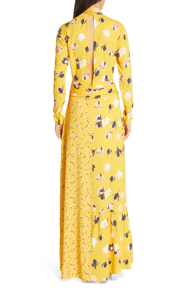Self-Portrait Floral Print Twist Neck Long Sleeve Maxi Dress, Alternate, color,