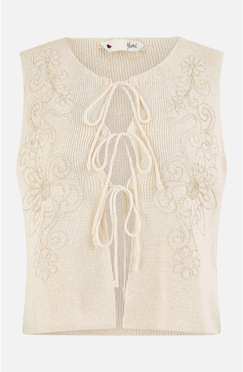 Yumi Embroidered Tie Front Waistcoat, Alternate, color, Beige