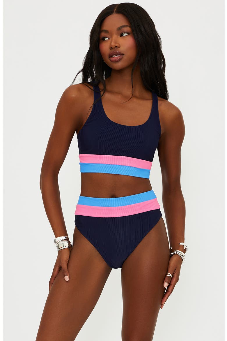 Heidi Colorblock High Waist Bikini Bottoms, Alternate, color, PARADISE