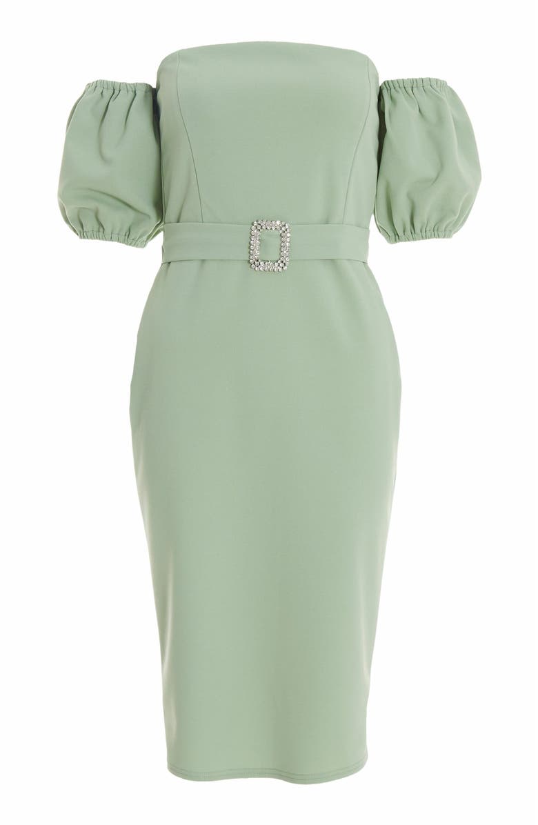 QUIZ Scuba Crepe Bardot Dress, Alternate, color, Green