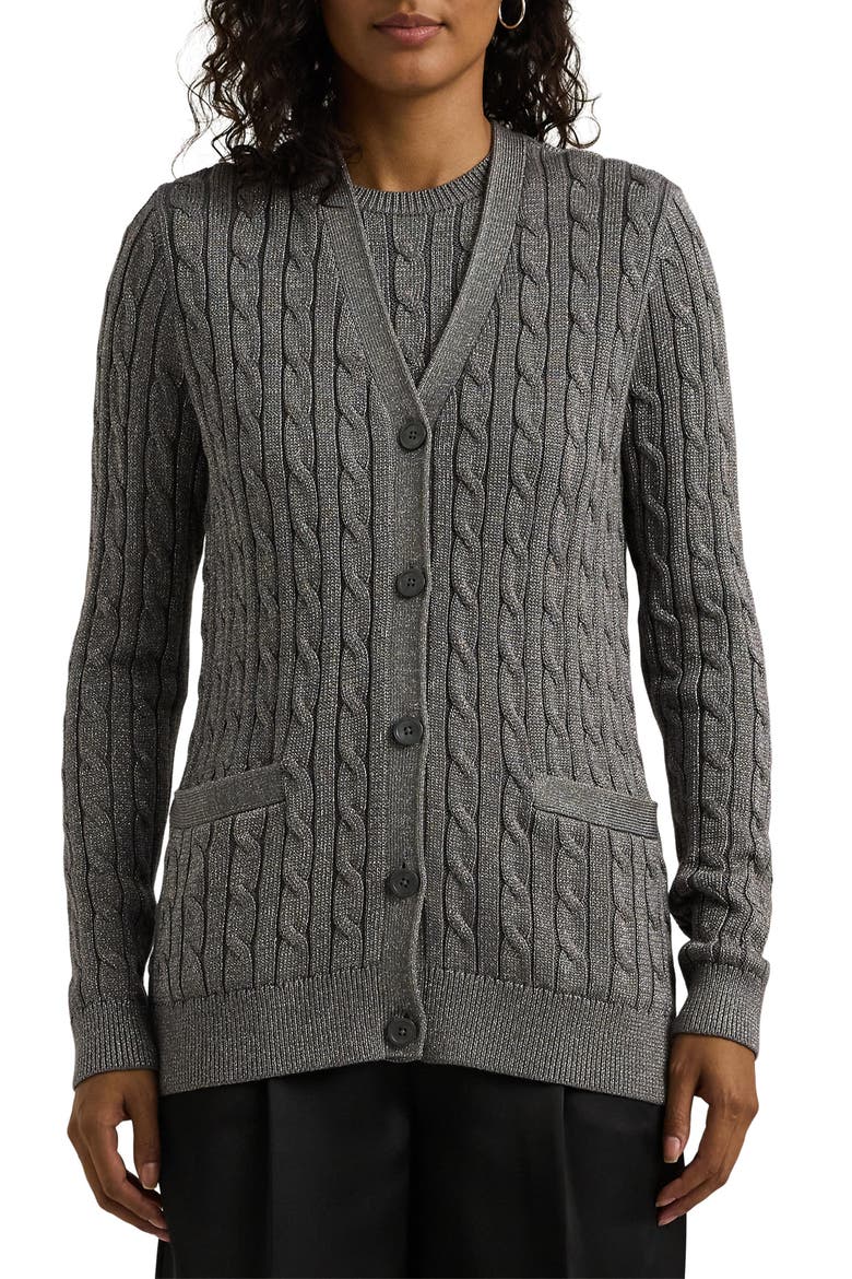 Metallic Cable Stitch Cardigan, Main, color, DECO PEWTER