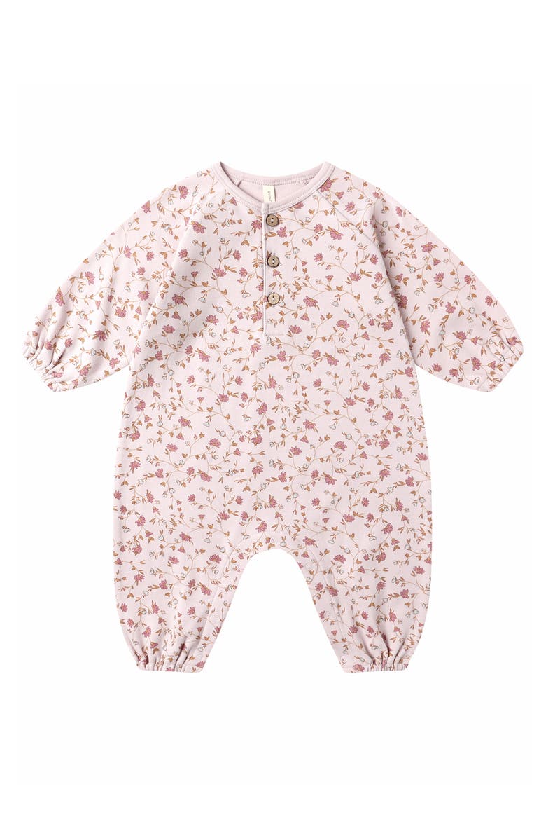 QUINCY MAE Floral Organic Cotton Henley Bubble Romper, Main, color, Lilac