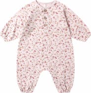 QUINCY MAE Floral Organic Cotton Henley Bubble Romper