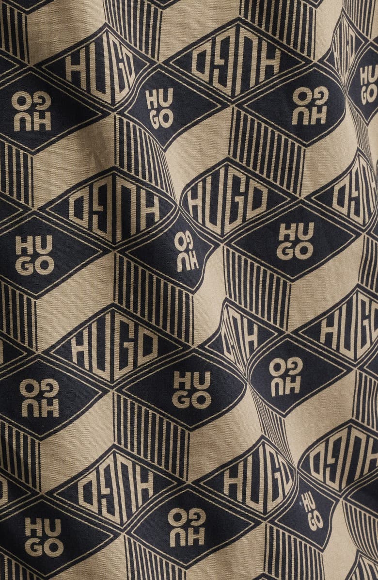 HUGO Ellino Logo Print Camp Shirt, Alternate, color, Black