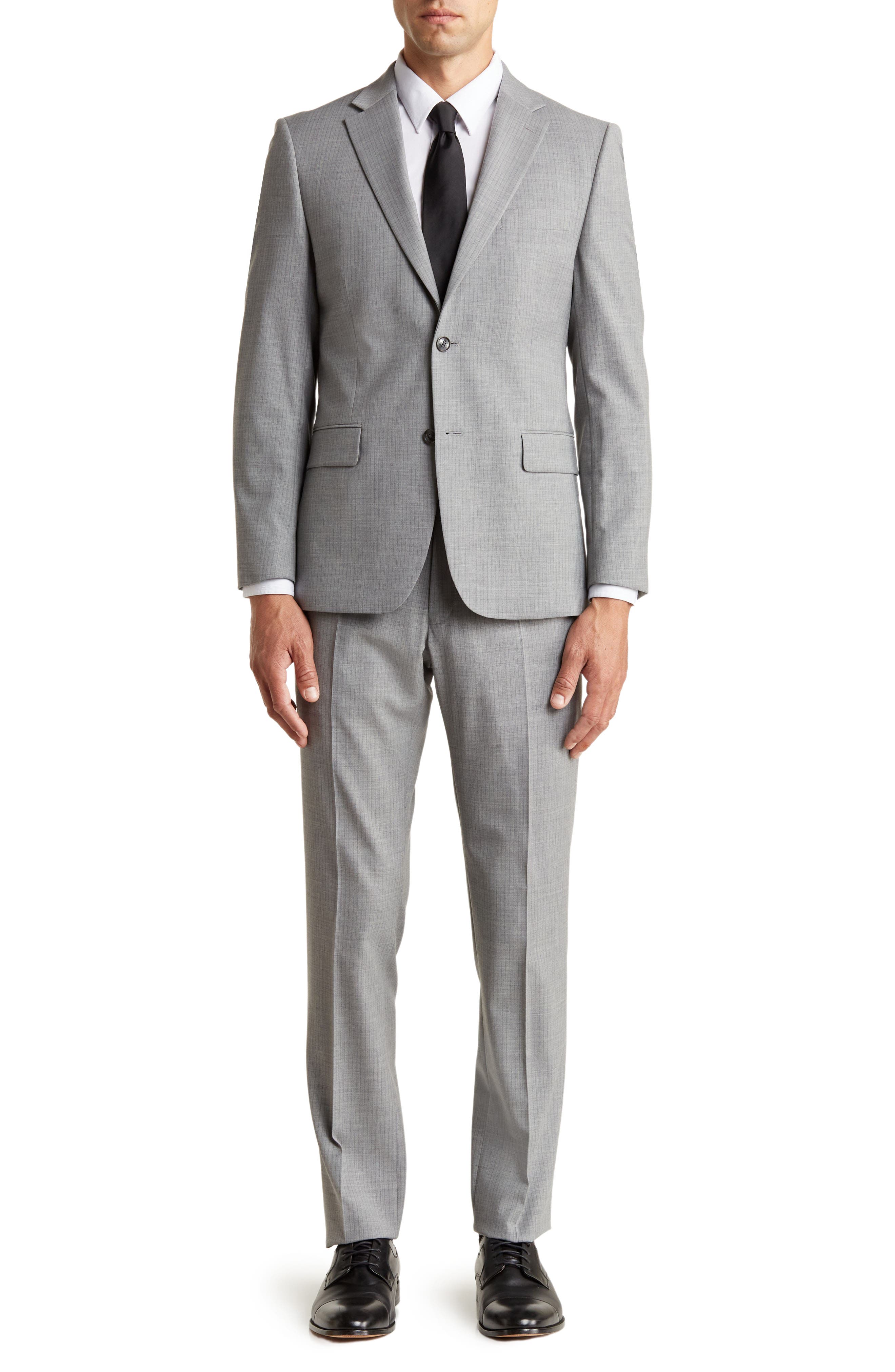 Tommy Hilfiger Classic Fit Light Grey Grid Print Wool Blend Suit