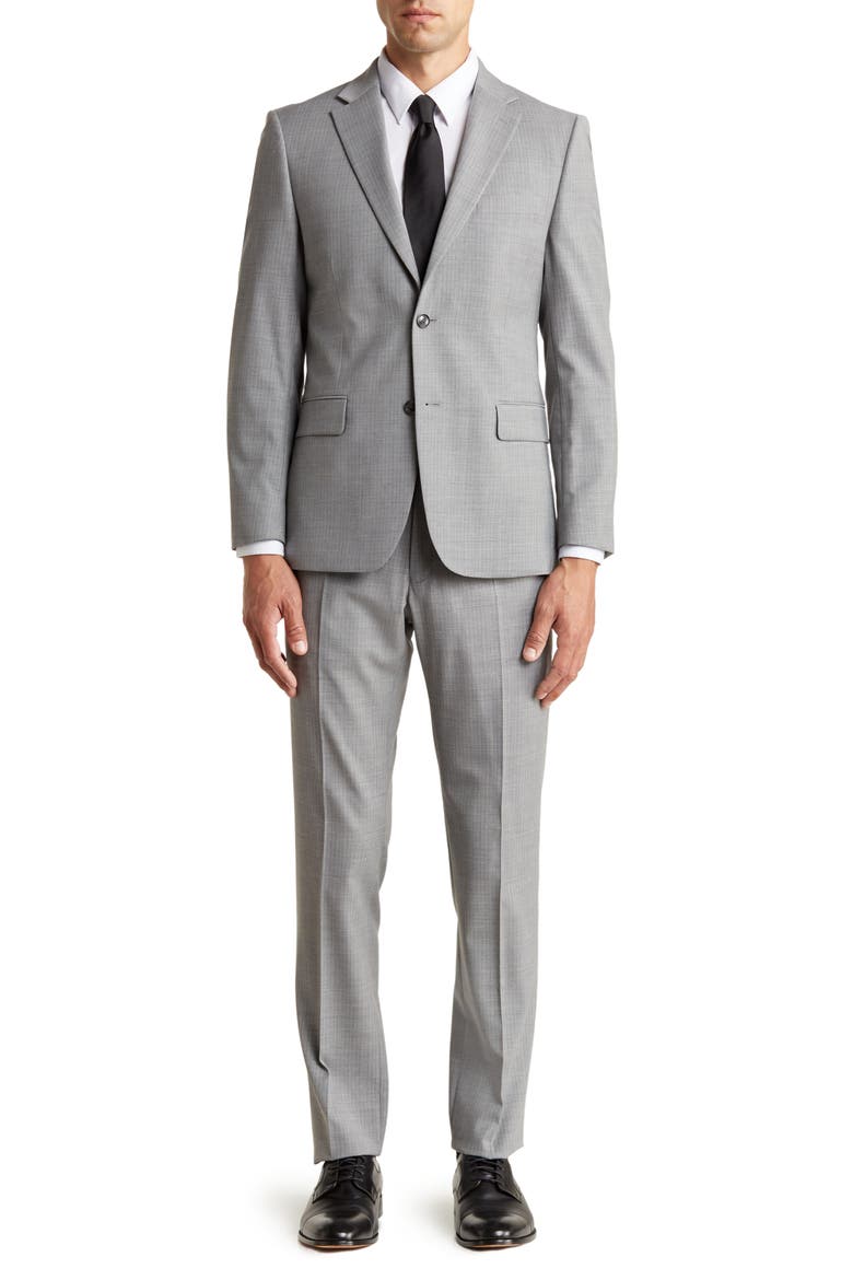 Classic Fit Light Grey Grid Print Wool Blend Suit, Main, color, LIGHT GREY