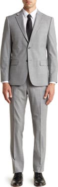 Tommy Hilfiger Classic Fit Light Grey Grid Print Wool Blend Suit