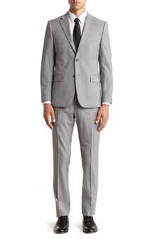Tommy Hilfiger Classic Fit Light Grey Grid Print Wool Blend Suit
