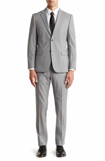 Tommy Hilfiger Classic Fit Light Grey Grid Print Wool Blend Suit