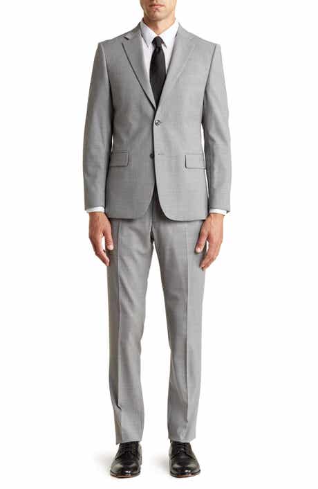 Tommy Hilfiger Classic Fit Light Grey Grid Print Wool Blend Suit