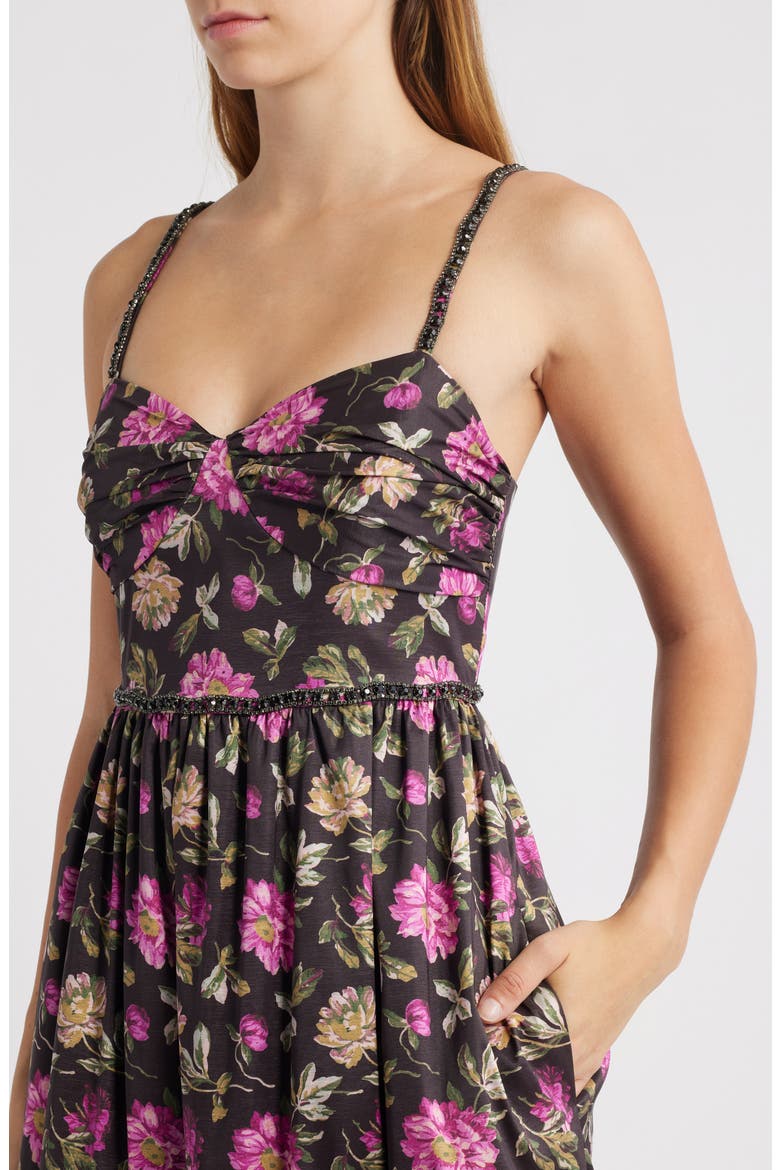 Tessa Floral Evening Gown, Alternate, color, BLACK MULTI