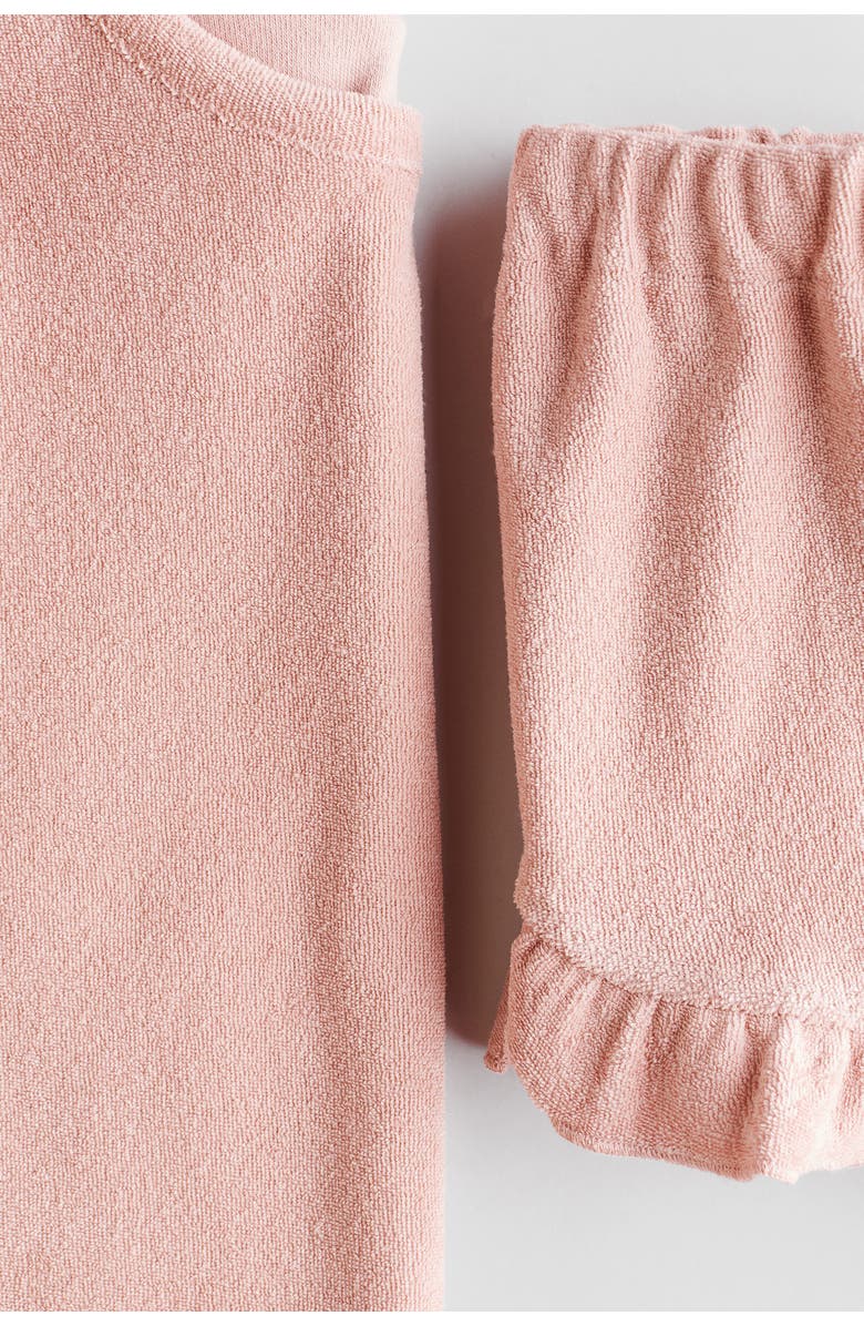 H&M 2-piece Frill-trimmed Terry Set, Alternate, color, Light Dusty Pink