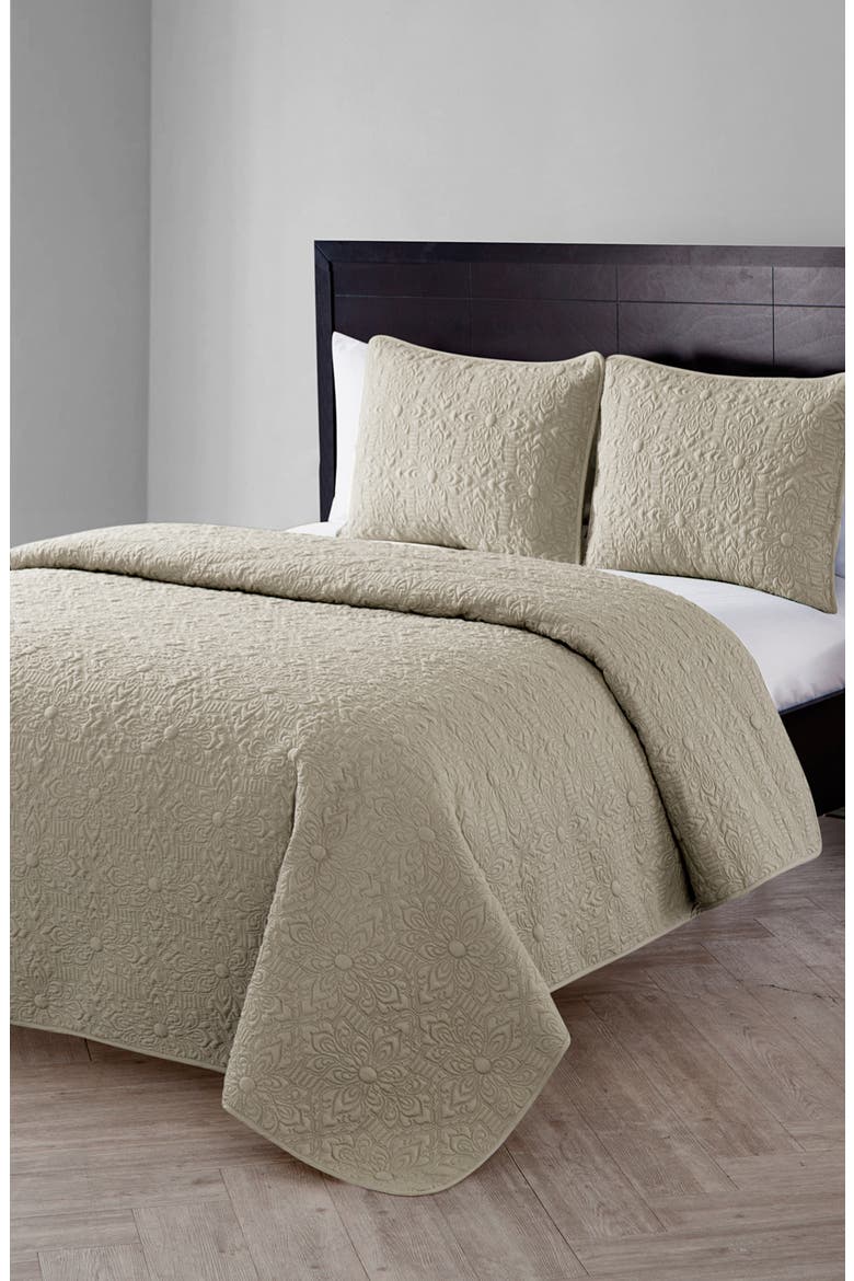 Caroline Embossed Floral Quilt Set, Alternate, color, TAUPE