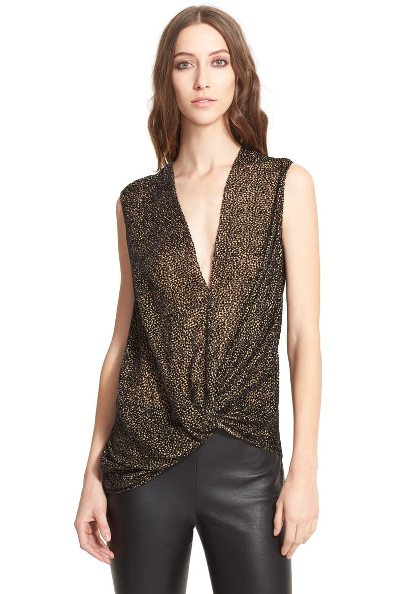 Plunge Neck Print Blouse, Alternate, color, TAWN