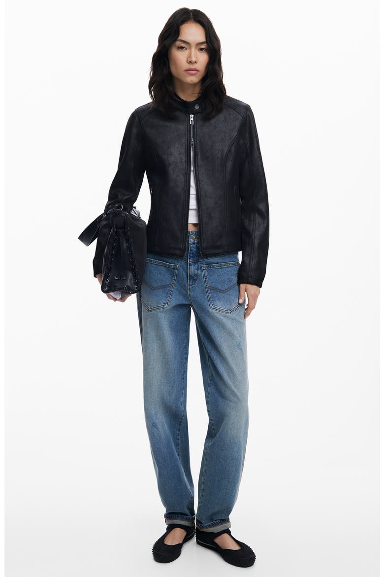 Faux Leather Jacket, Alternate, color, BLACK