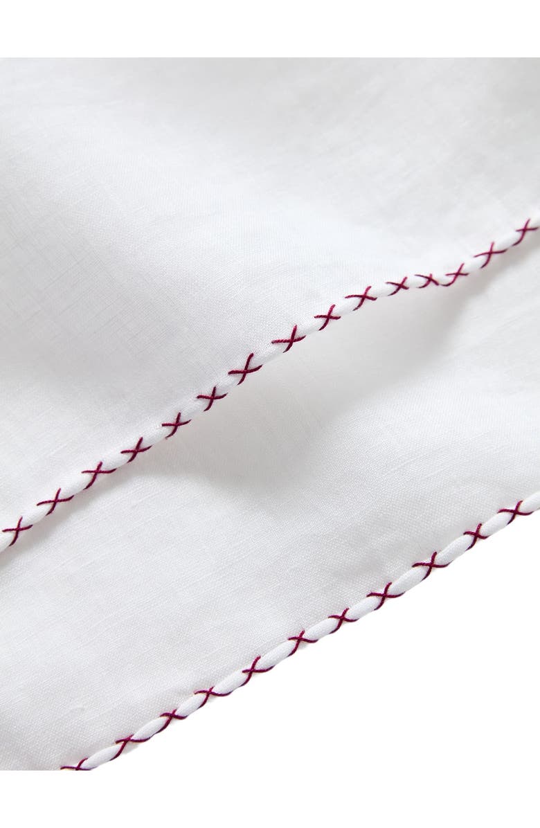 Robert Talbott Carlton Linen Cross Stitch Border Pocket Square, Alternate, color, White/Red