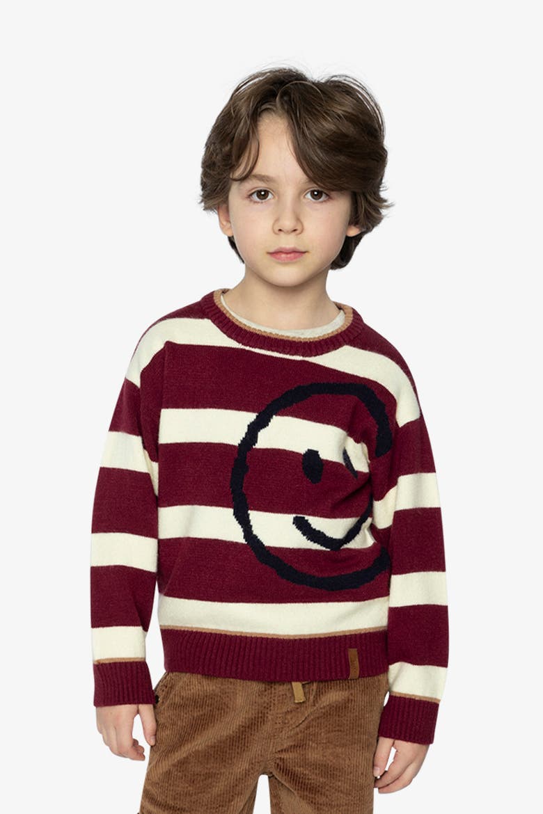 Knit Smiley Graphic Ribbed Cuffs Sweater, Alternate, color, Red and White Stripes