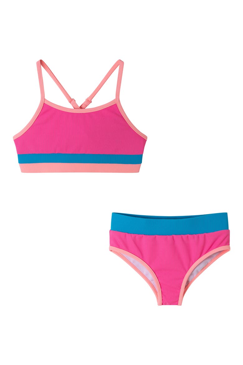 Kids' Colorblock Rib Two-Piece Swimsuit, Main, color, PINK
