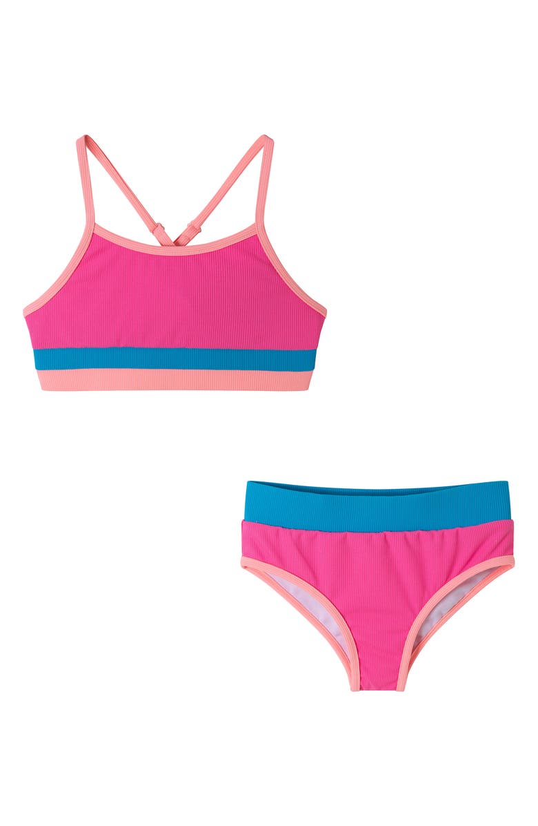 Andy & Evan Kids' Colorblock Rib Two-Piece Swimsuit, Main, color, Pink