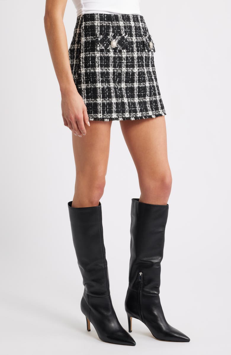 French Connection Windowpane Tweed Miniskirt, Alternate, color, Black-White