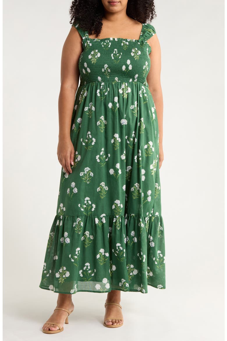 Kestrel Floral Smocked Cotton Maxi Sundress, Main, color, CREAM-GREEN